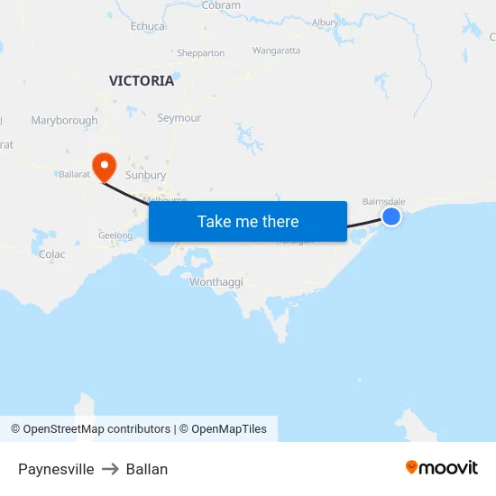 Paynesville to Ballan map