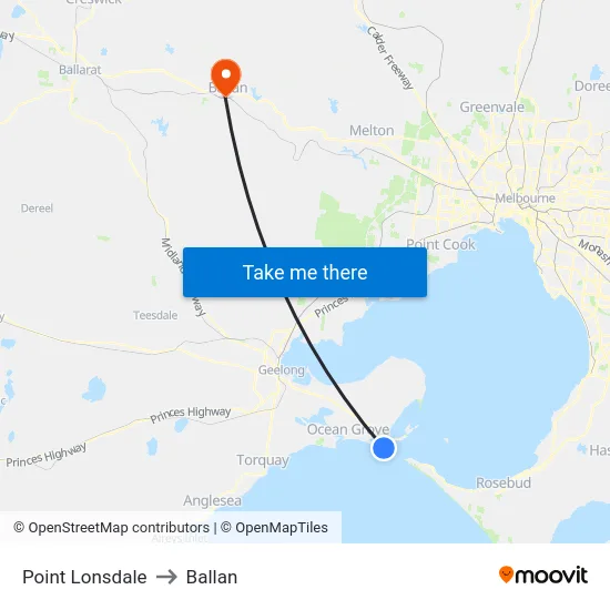 Point Lonsdale to Ballan map