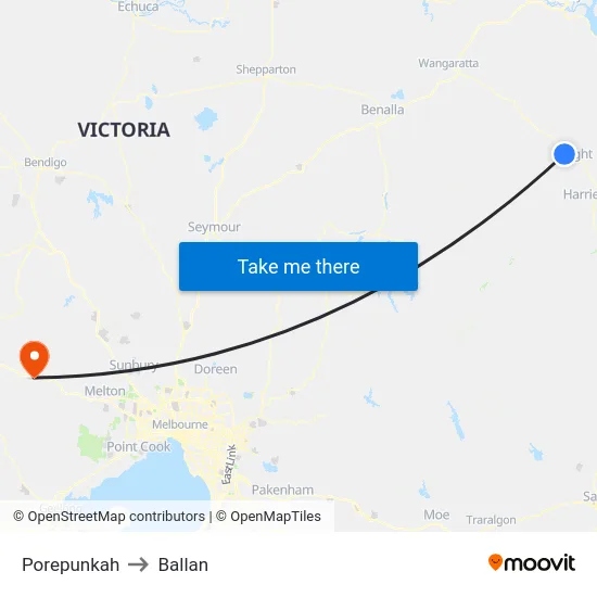Porepunkah to Ballan map