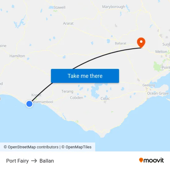 Port Fairy to Ballan map