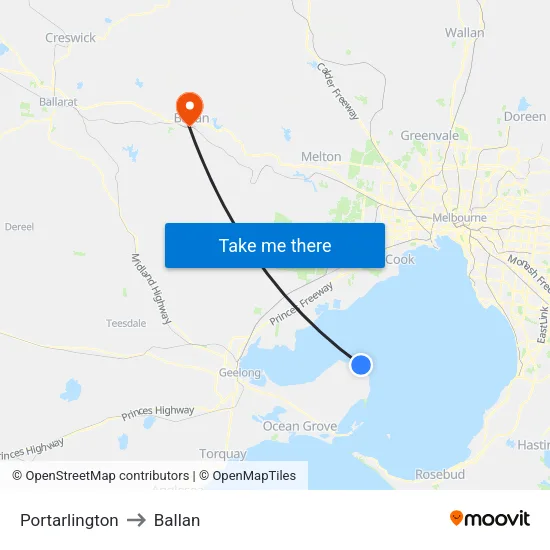 Portarlington to Ballan map