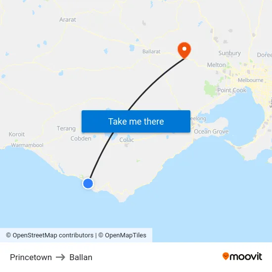 Princetown to Ballan map