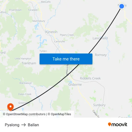 Pyalong to Ballan map