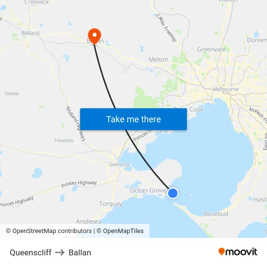 Queenscliff to Ballan map