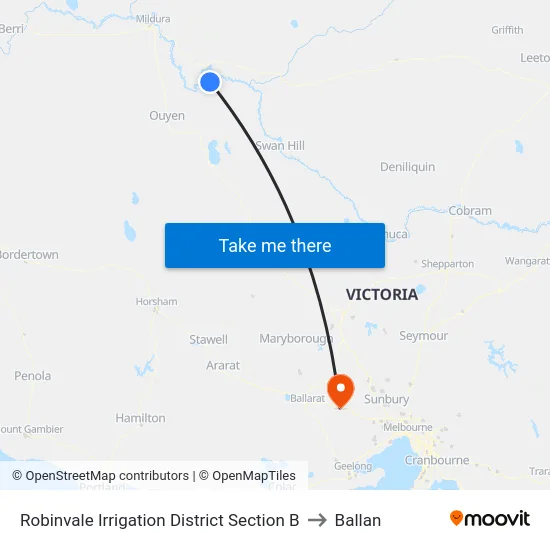 Robinvale Irrigation District Section B to Ballan map