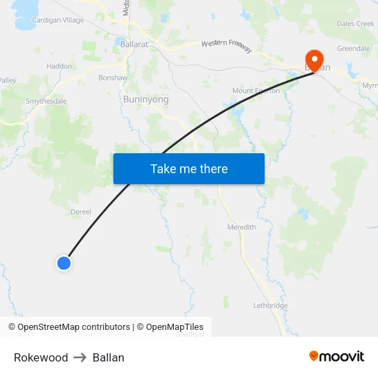 Rokewood to Ballan map