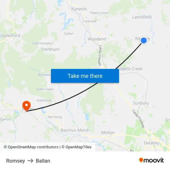 Romsey to Ballan map