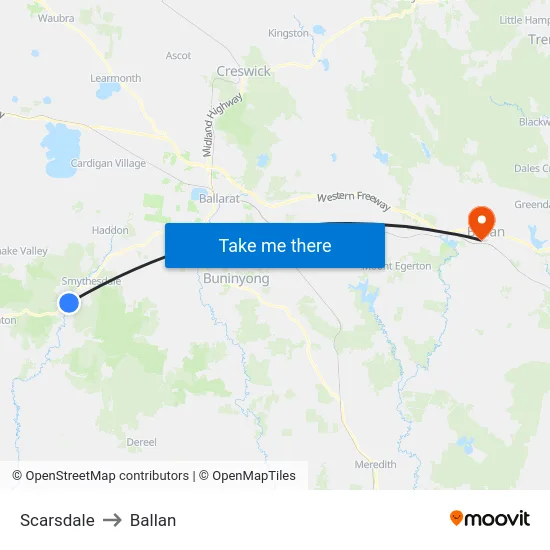 Scarsdale to Ballan map
