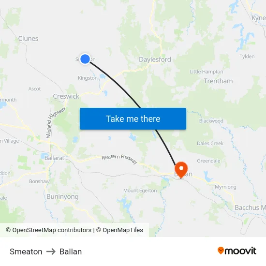 Smeaton to Ballan map