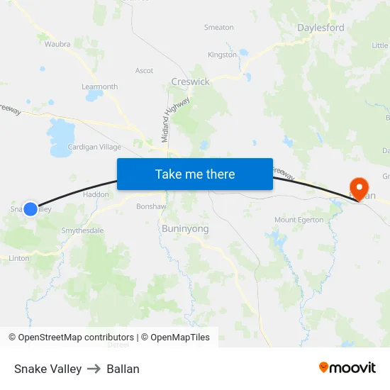 Snake Valley to Ballan map