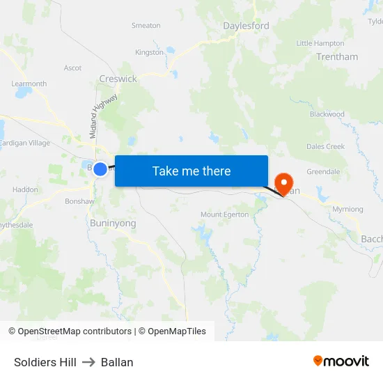 Soldiers Hill to Ballan map