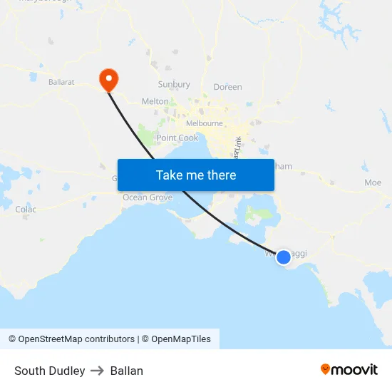 South Dudley to Ballan map