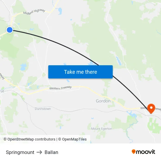 Springmount to Ballan map