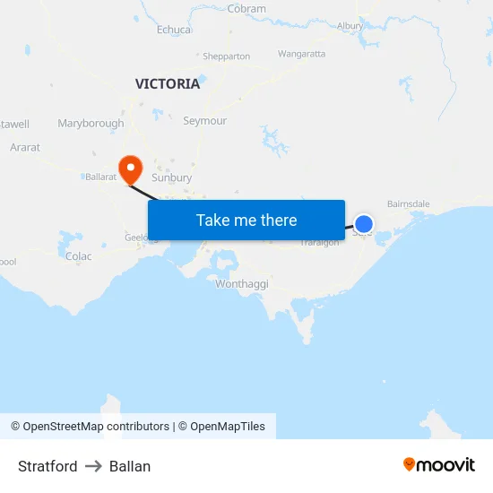 Stratford to Ballan map