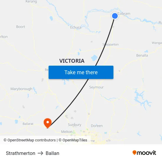 Strathmerton to Ballan map