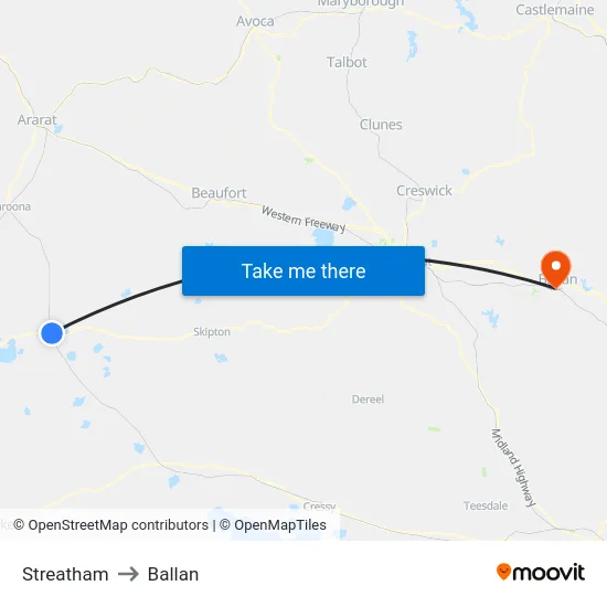 Streatham to Ballan map