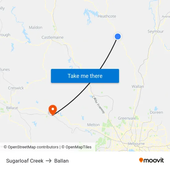 Sugarloaf Creek to Ballan map