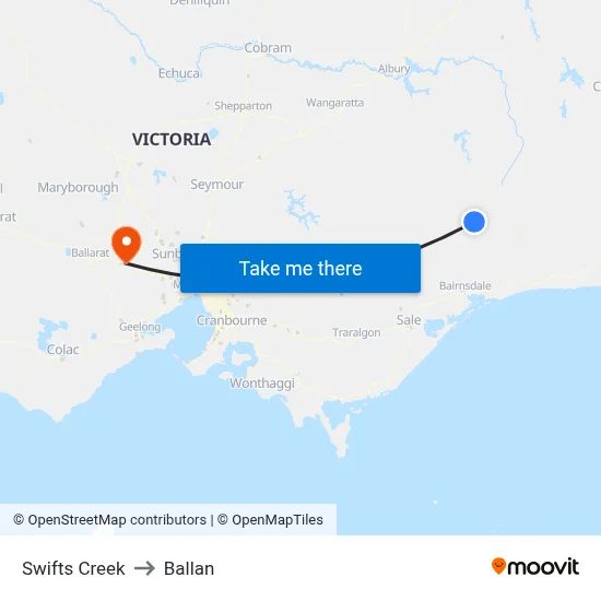 Swifts Creek to Ballan map