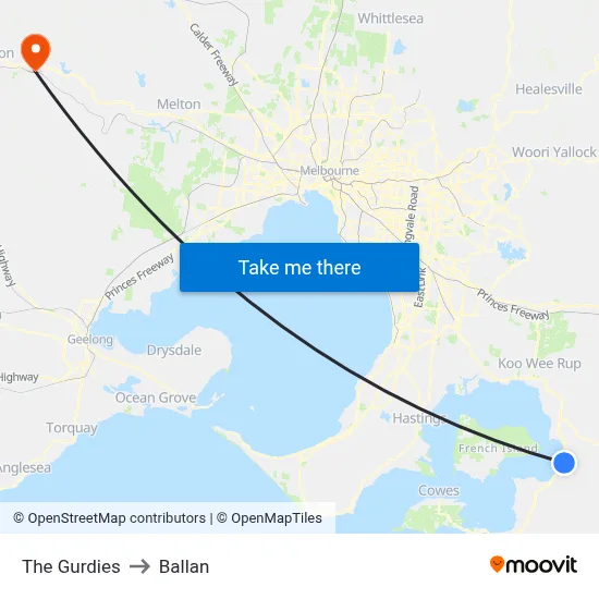 The Gurdies to Ballan map