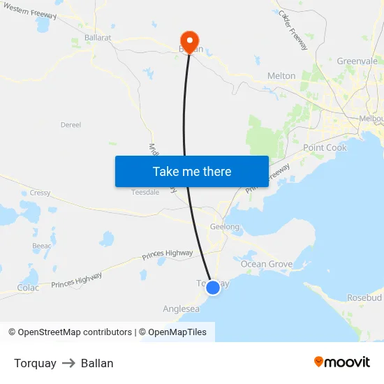 Torquay to Ballan map