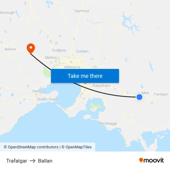 Trafalgar to Ballan map