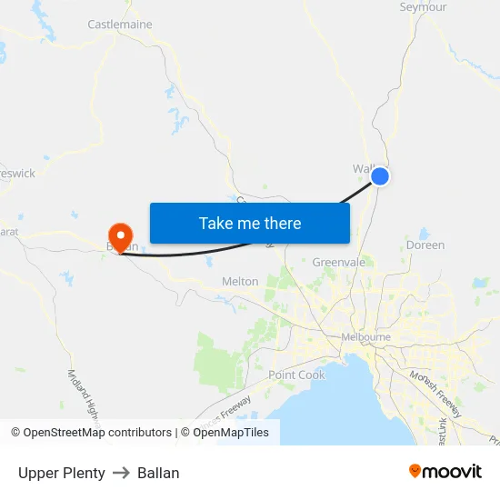 Upper Plenty to Ballan map
