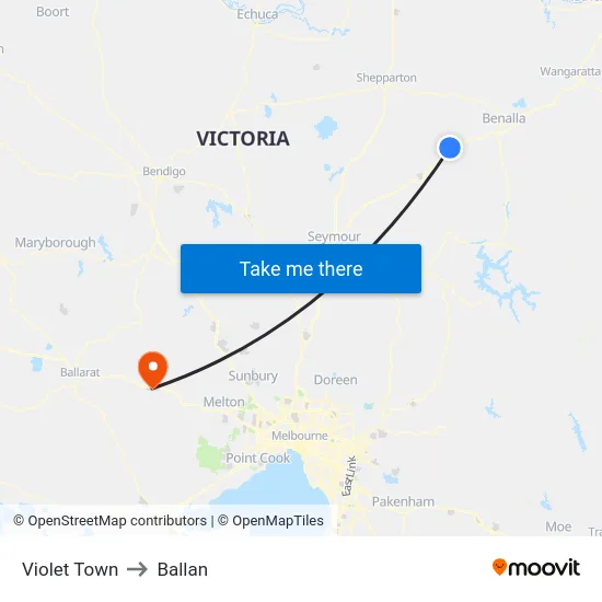 Violet Town to Ballan map