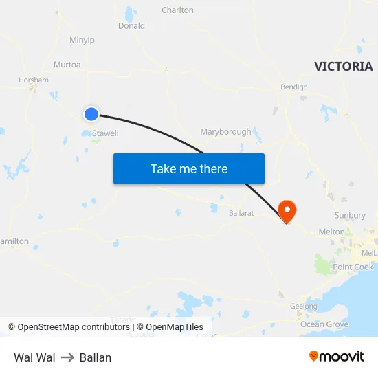 Wal Wal to Ballan map