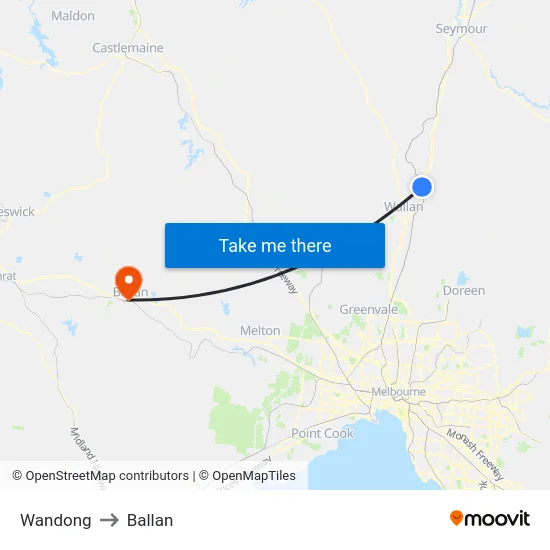 Wandong to Ballan map