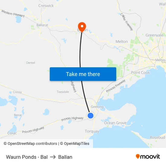 Waurn Ponds - Bal to Ballan map