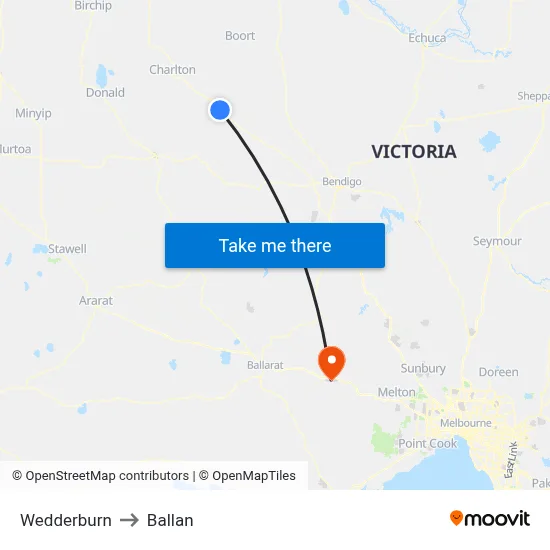 Wedderburn to Ballan map