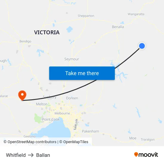 Whitfield to Ballan map