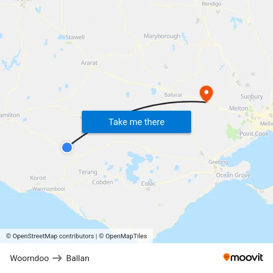 Woorndoo to Ballan map