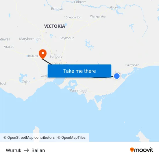Wurruk to Ballan map