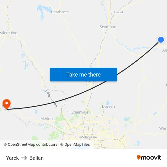 Yarck to Ballan map