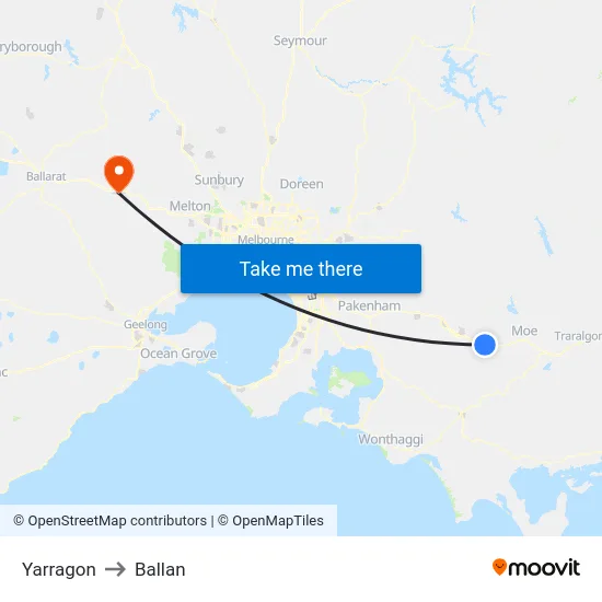 Yarragon to Ballan map
