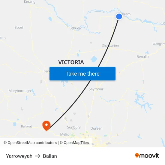 Yarroweyah to Ballan map