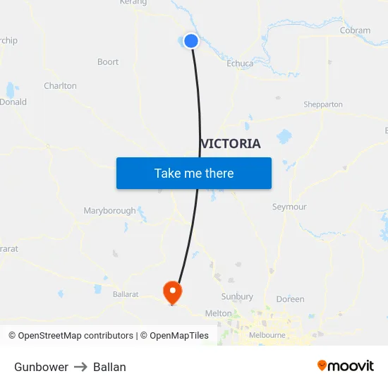 Gunbower to Ballan map