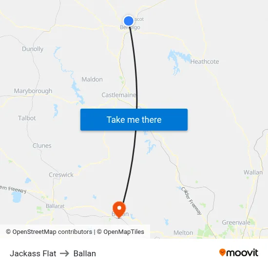 Jackass Flat to Ballan map