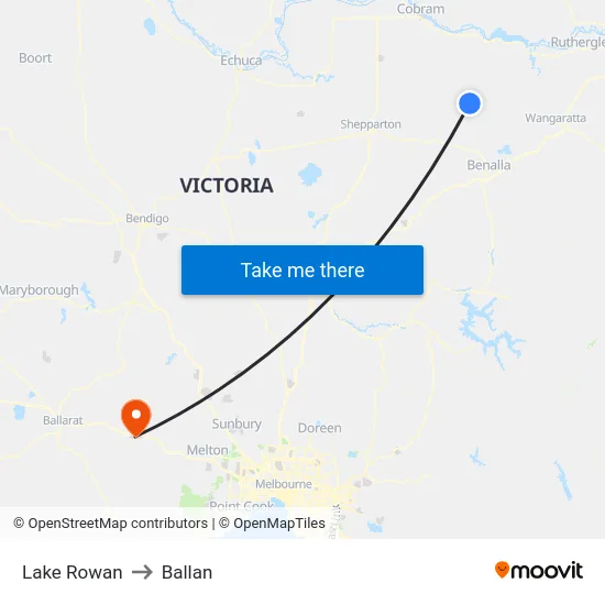 Lake Rowan to Ballan map
