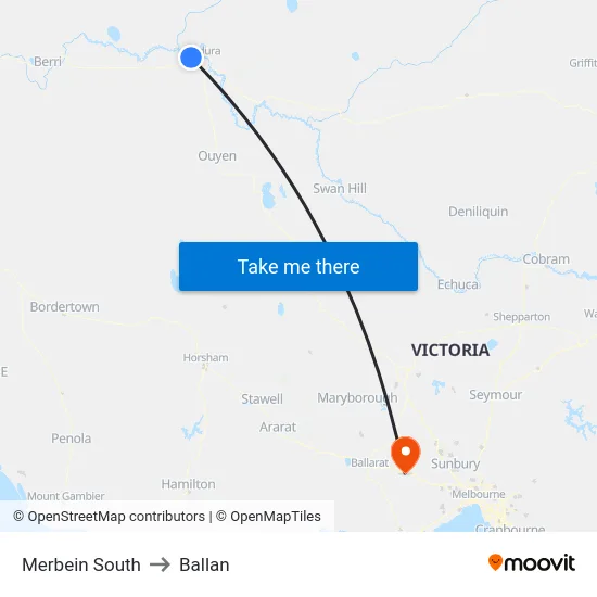 Merbein South to Ballan map