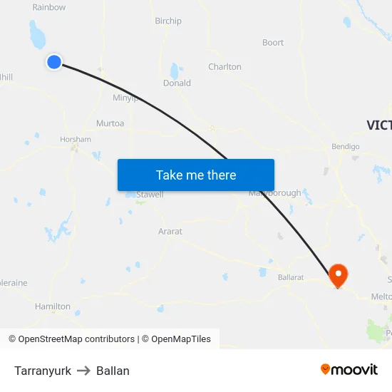 Tarranyurk to Ballan map