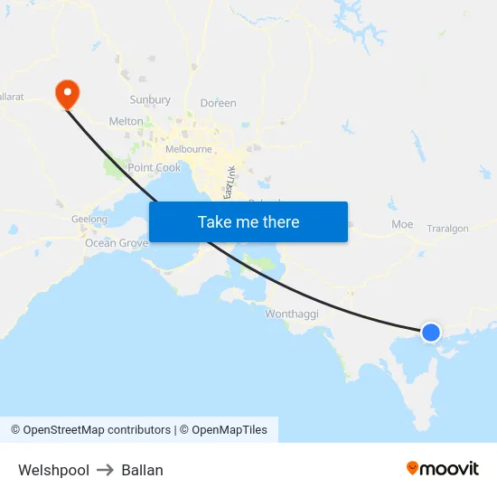 Welshpool to Ballan map