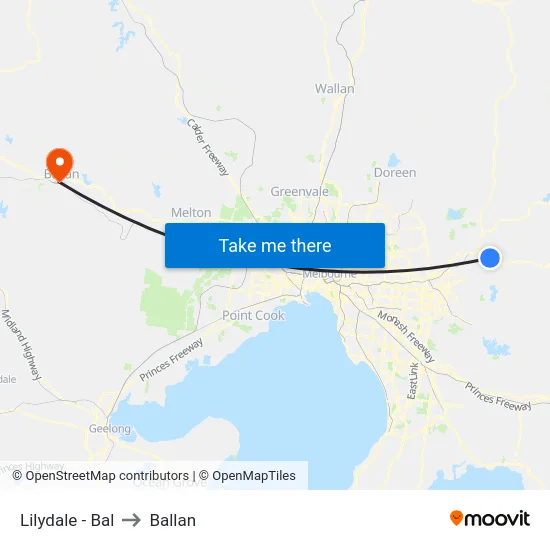 Lilydale - Bal to Ballan map
