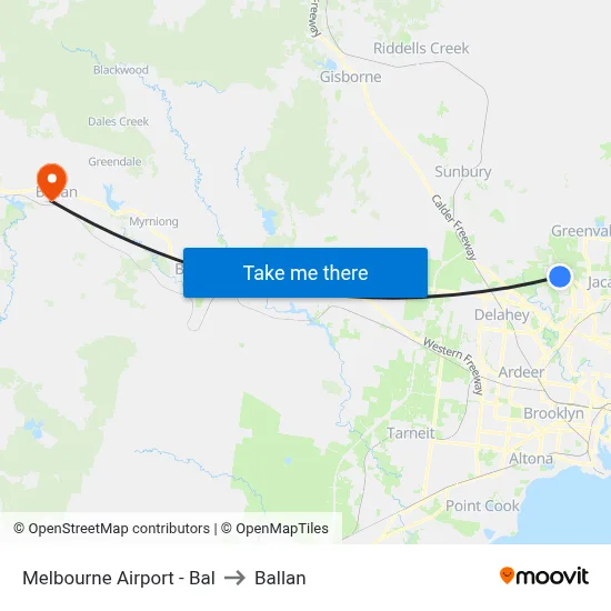 Melbourne Airport - Bal to Ballan map