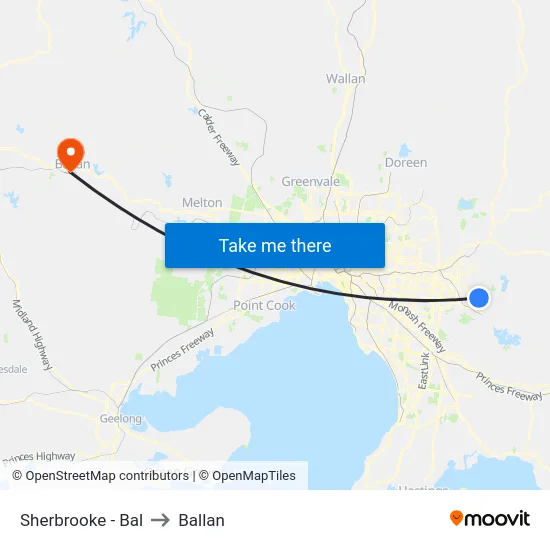 Sherbrooke - Bal to Ballan map