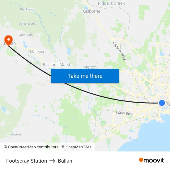 Footscray Station to Ballan map