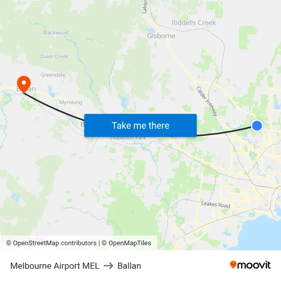 Melbourne Airport MEL to Ballan map