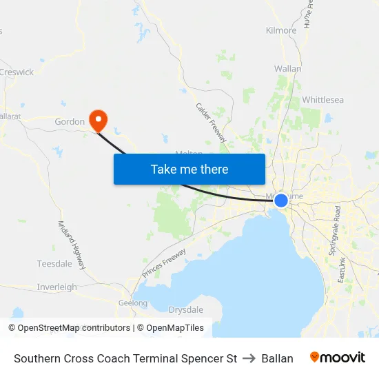 Southern Cross Coach Terminal Spencer St to Ballan map