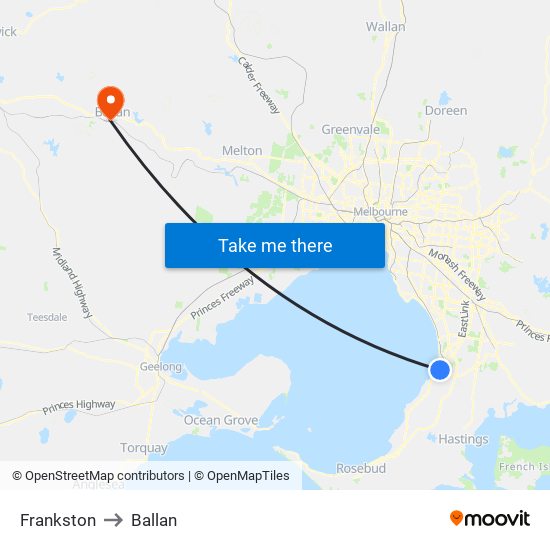 Frankston to Ballan map